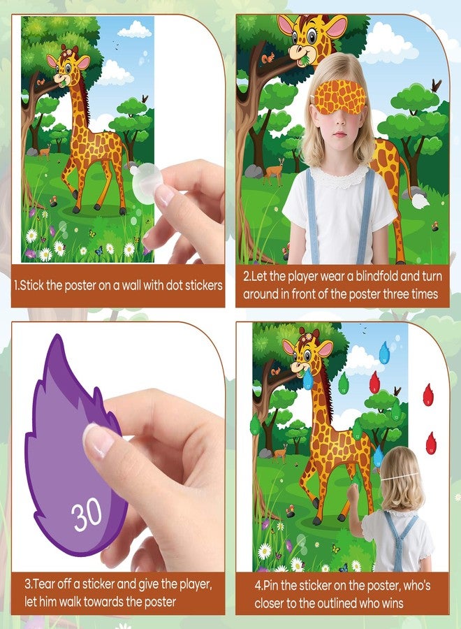 PLULON Pin The Tail on The Giraffe Party Game, Birthday Games Big Giraffe Poster with Tail Stickers for Zoo Animal Party Favors Wall Decorations Birthday Activities Jungle Party Supplies - Image 4